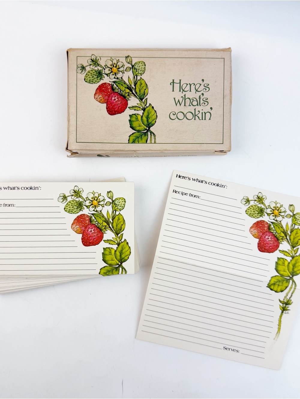 Vtg Here’s What’s Cookin Strawberry Recipe Double Box Set 29 Cards Current 80s